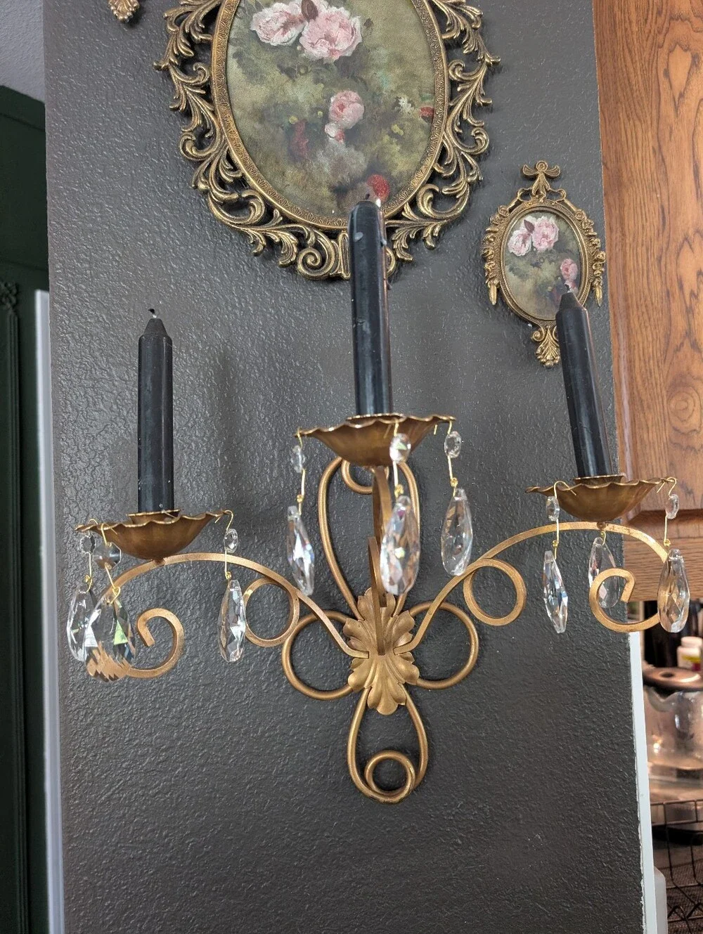 Vintage Gold Hollywood regency vintage wall candelabra sconce w/ ornate metal